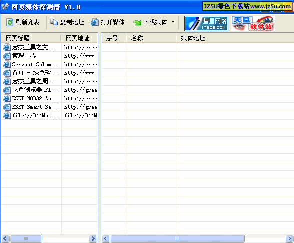 网页媒体探测器v1.0绿色版(探测出网页上的媒体文件)