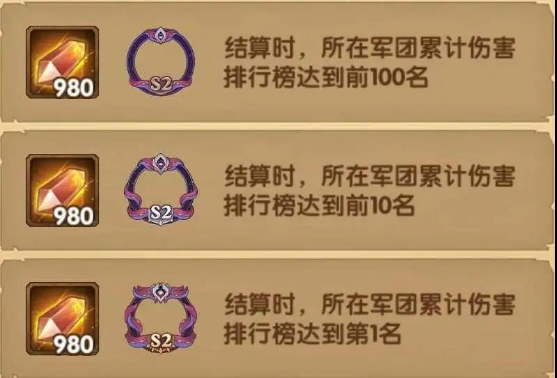 剑与远征S2团本军团排名奖励 S2军团排名奖励说明