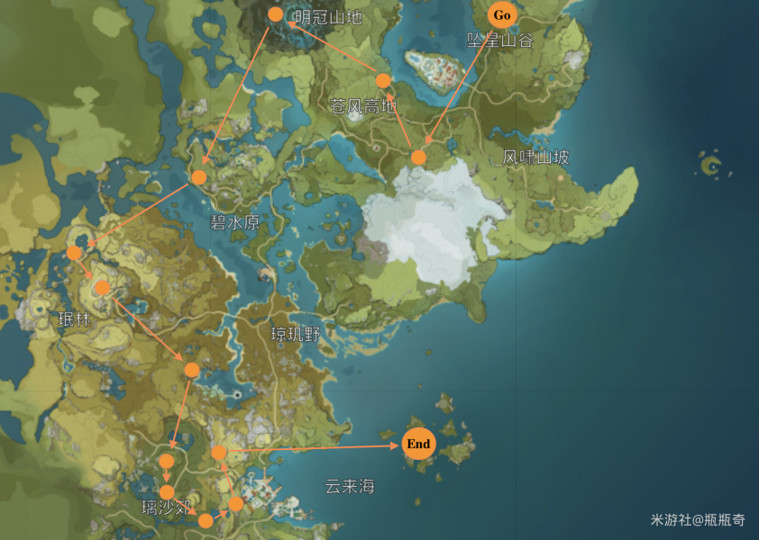 原神水晶矿速刷攻略 水晶矿路线图