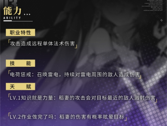 代号23稻妻角色技能及天赋介绍