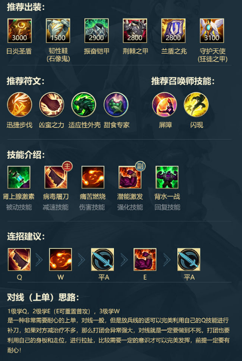 LOL手游全上单英雄符文出装和连招推荐