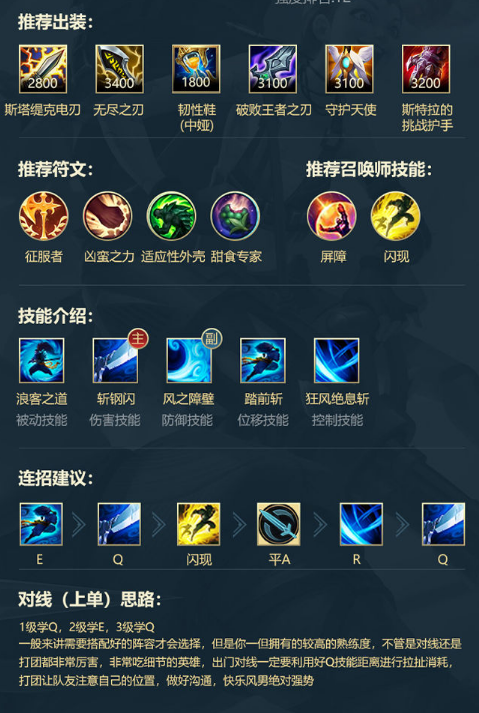 LOL手游全上单英雄符文出装和连招推荐