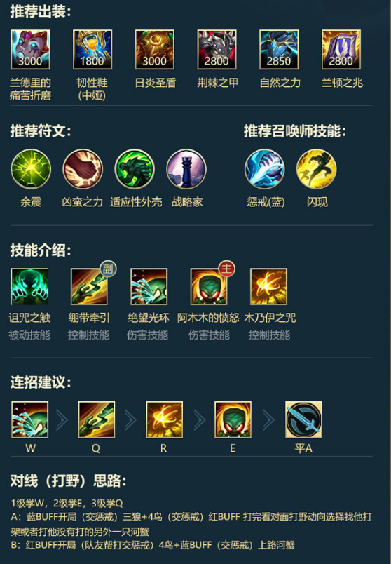 LOL手游打野英雄符文出装和连招推荐