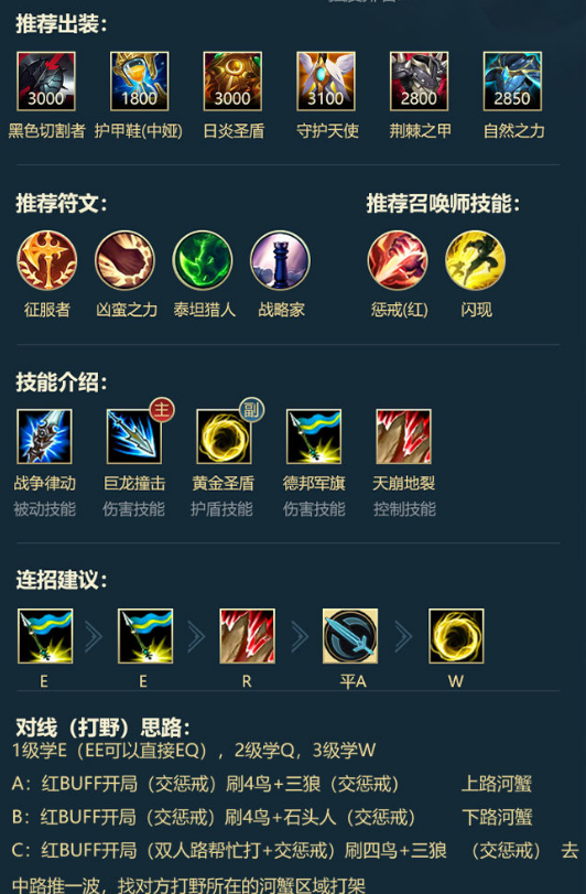 LOL手游打野英雄符文出装和连招推荐