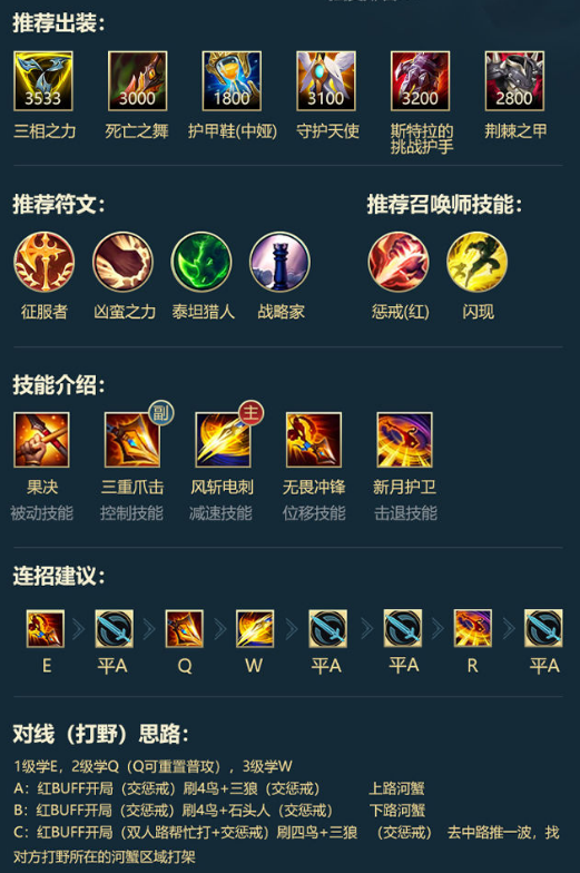 LOL手游打野英雄符文出装和连招推荐
