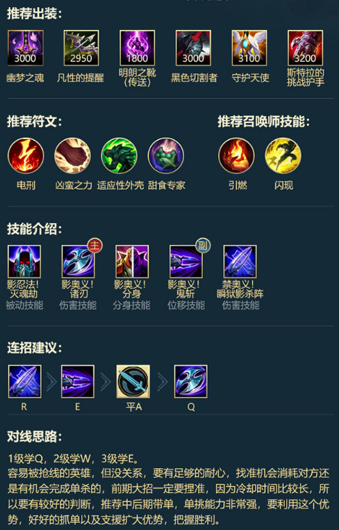 LOL手游中单英雄符文出装和连招推荐