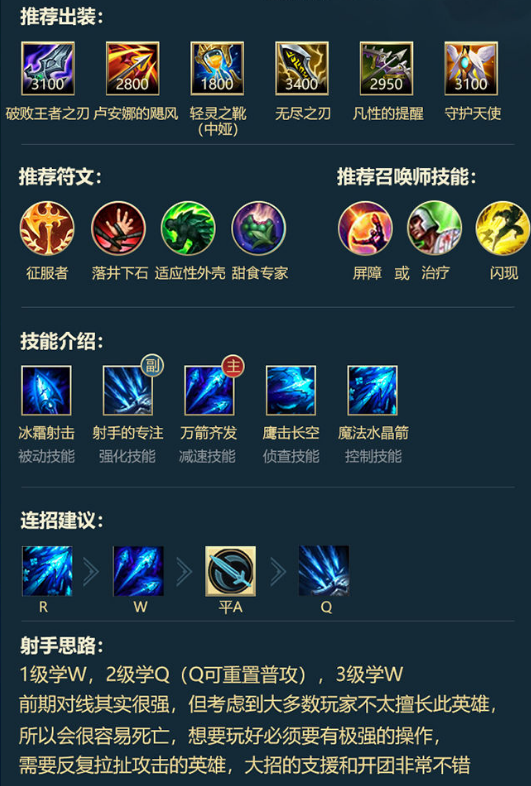 LOL手游射手英雄符文出装和连招推荐