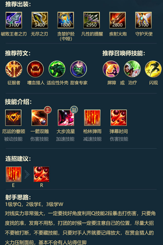 LOL手游射手英雄符文出装和连招推荐