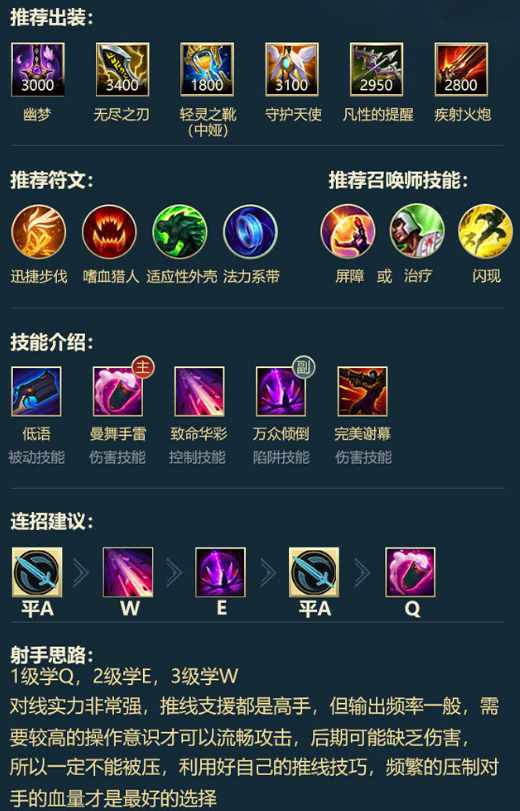 LOL手游射手英雄符文出装和连招推荐
