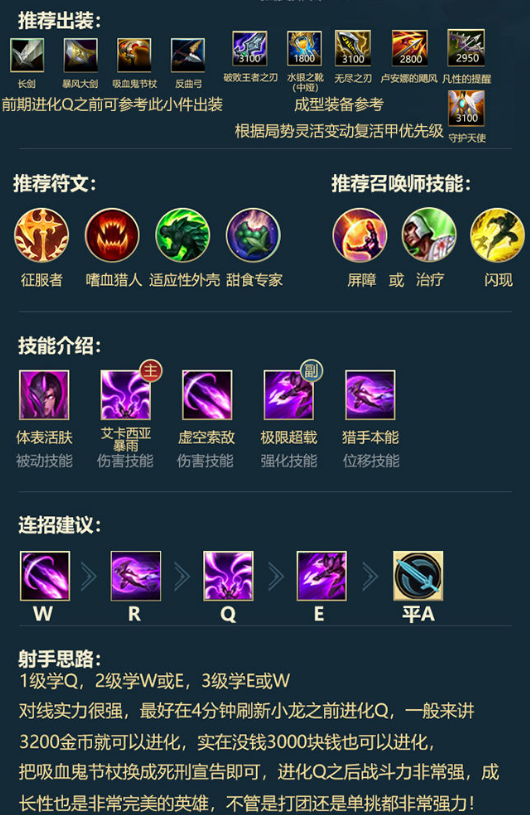 LOL手游射手英雄符文出装和连招推荐