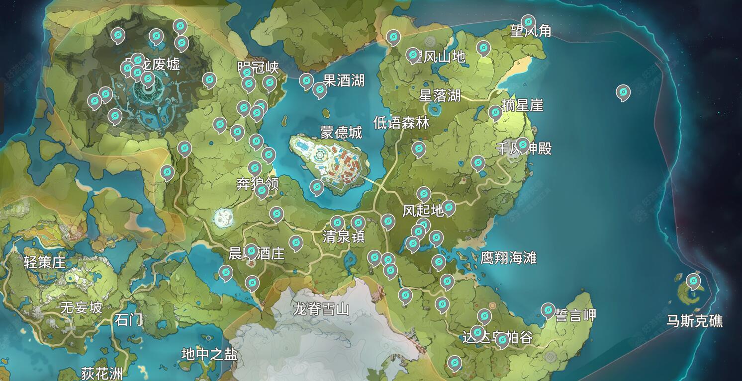 原神蒙德风神瞳位置分布图