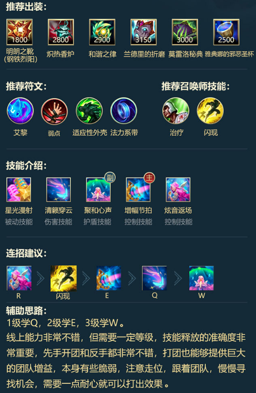 LOL手游辅助英雄符文出装和连招推荐