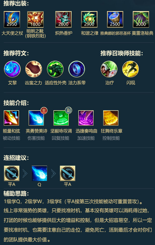 LOL手游辅助英雄符文出装和连招推荐