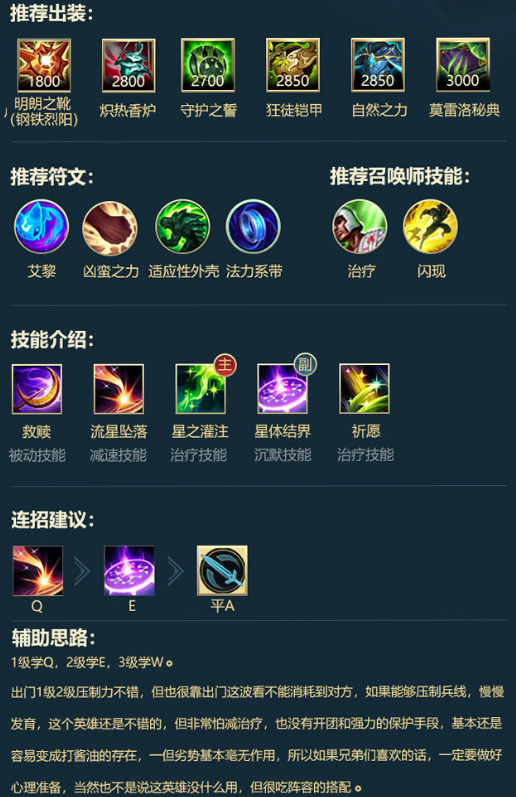 LOL手游辅助英雄符文出装和连招推荐