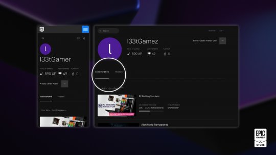 Epic游戏商城成就菜单上线 可查看自己和好友成就