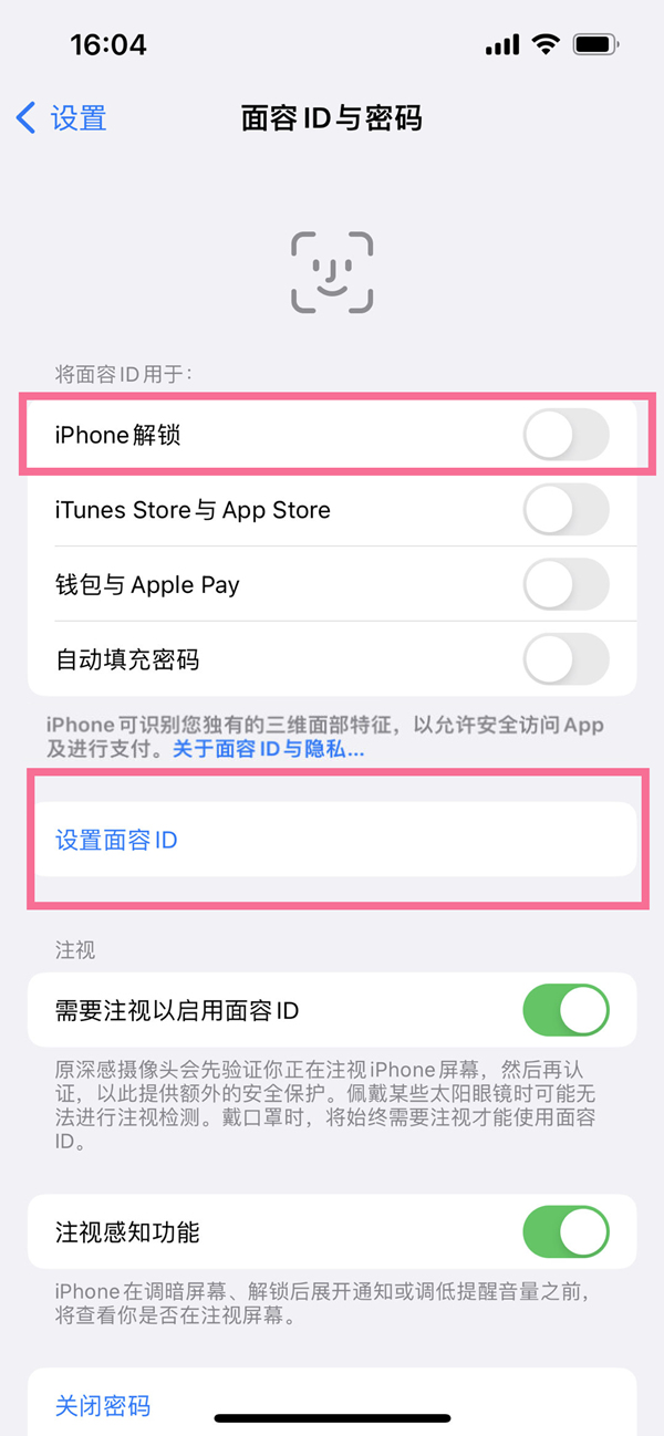 iphone14plus人脸识别在什么地方设置